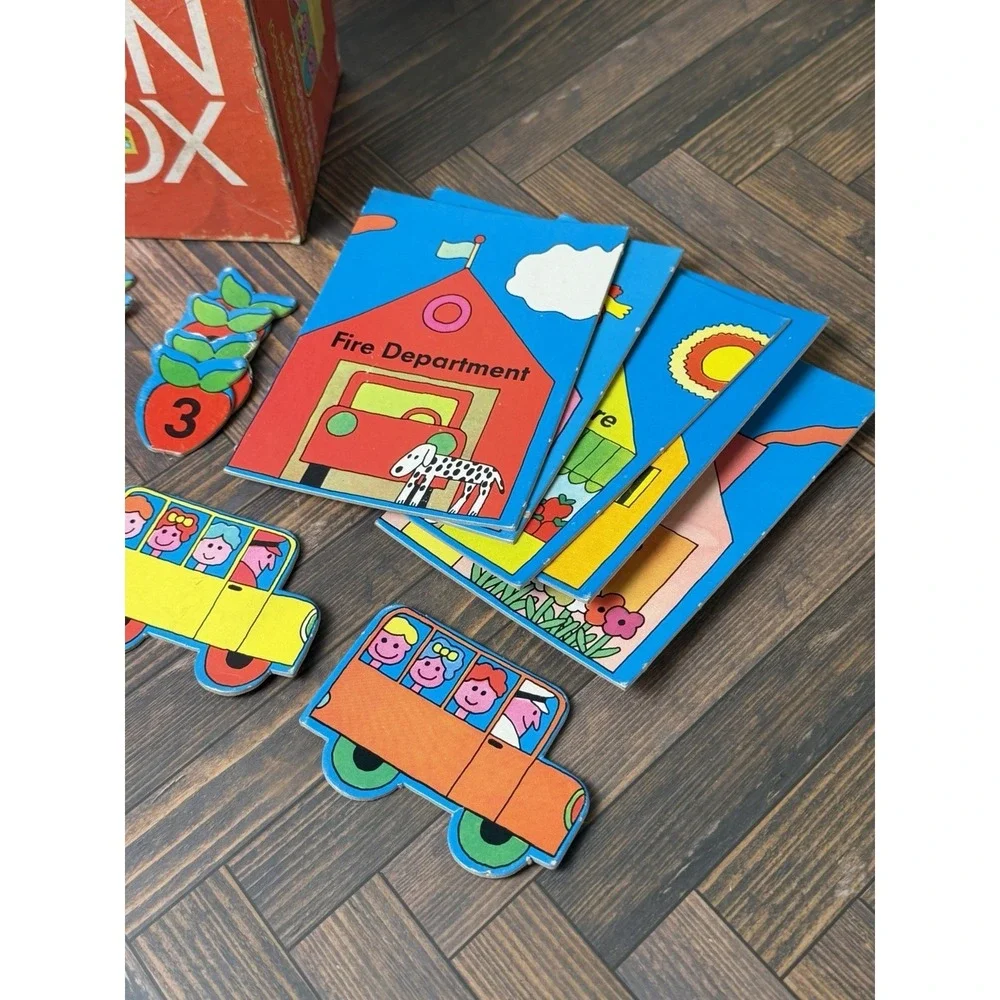 Vintage 1969 Ed-U-Cards Fun Box Plus and Minus Schoolbus Game